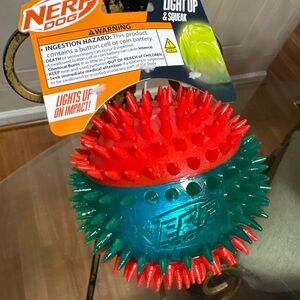Nerf Light Up Dog - Reed /Green   Extra Large 4”Spike Ball ~ Squeaky Dog Toy .